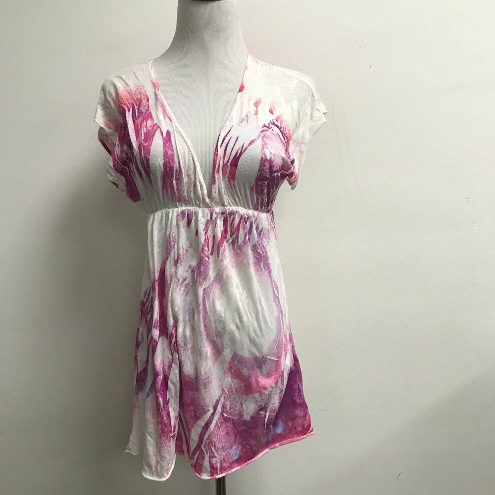 Yag Couture Pink white tie dye v neck tunic top cover up S